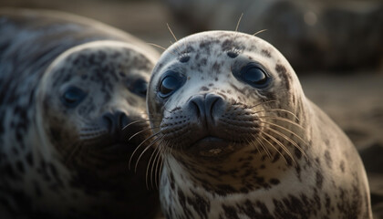 Cute seal pup resting, looking at camera, in arctic nature generated by AI