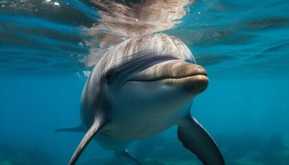 A majestic dolphin swimming below the blue sea, exploring nature generated by AI