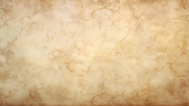 soft pastel color beige background parchment with a thin barely noticeable floral ornament, wallpaper copy space, vintage design