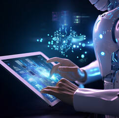 Laptop, ai, virtual reality, robot, augmented reality, 3d, illustration (Generative AI)