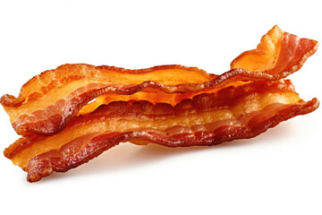 Fried bacon strips on white background