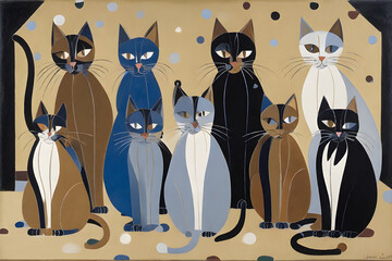 The collective action of nine cats that are not cat-like. Generative AI.