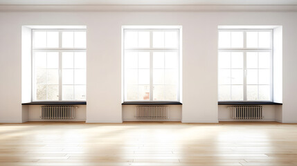 Fototapeta premium empty room with window, Beautiful flat unfurnished chamber with glass panes With copyspace for text