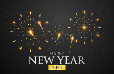 Vector illustration new year with fireworks background and silver text design