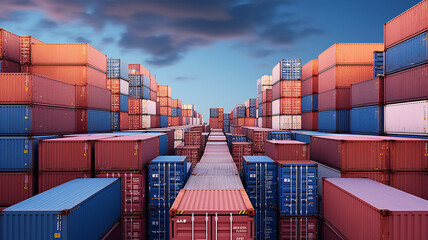 high stack, mountain of shipping containers, cargo transportation concept logistics and warehouse