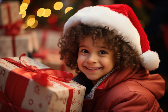 cute little girl holding gift box in hand