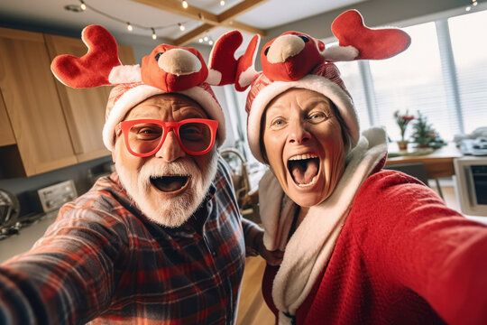 senior couple celebrating Christmas festival.