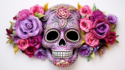 skull with flowers HD 8K wallpaper Stock Photographic Image 
