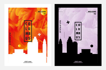 USA Columbus city poster pack with abstract skyline, cityscape, landmark and attraction. Ohio travel vector illustration layout set for vertical brochure, website, flyer, presentation - obrazy, fototapety, plakaty