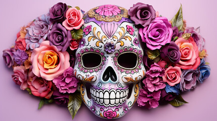skull with rose HD 8K wallpaper Stock Photographic Image 