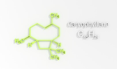 Caryophyllene molecule. It is natural bicyclic sesquiterpene that is a constituent of many essential oils. Structural chemical formula. 3D render