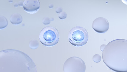 Cosmetic blue bubble 3D rendering Background with moisturizing design. A science background with bubbles on water. Design of a cosmetic serum bubble.
