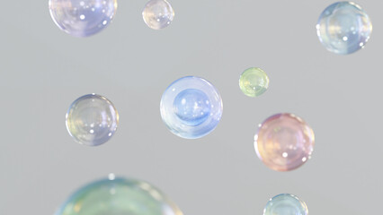 3D cosmetic rendering Bubbles of serum on a fuzzy background. Design of collagen bubbles. The concept for Moisturizing Cream and Serum. The idea of vitamins for cosmetics.