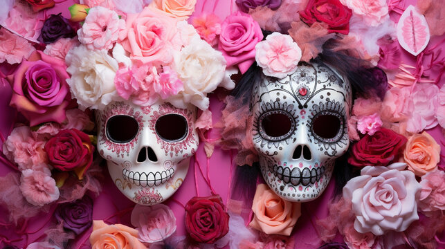 skull and roses HD 8K wallpaper Stock Photographic Image 