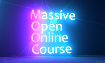 MOOC - Massive Open Online Course is an online course aimed at unlimited participation and open access via the Web. Acronym text concept background. Neon shine text. 3D render