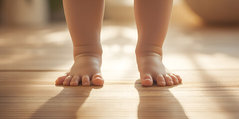 Children Bare Feet On Wooden,  "Youngsters' Feet on Wooden Texture"