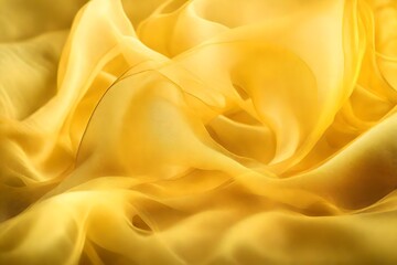 Yellow silk organza with wavy piping. Border around the edge of the fabric. - obrazy, fototapety, plakaty