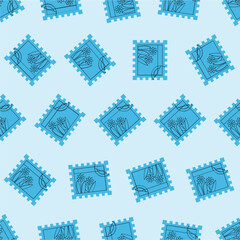 Flat line postage stamp seamless pattern. Suitable for backgrounds, wallpapers, fabrics, textiles, wrapping papers, printed materials, and many more. Editable vector.