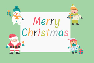Trendy christmas card with cartoon characters