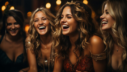 Young women enjoying the nightlife, smiling and dancing with happiness generated by AI
