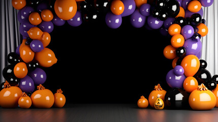 Fototapeta na wymiar decorative balloon backdrop for halloween festival, copy space halloween text