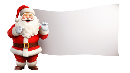 Naklejka premium Santa Claus pointing in white blank sign for text on transparent background