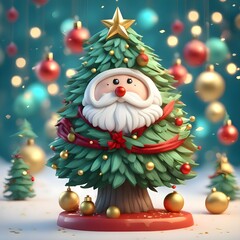 Arbol de Navidad y Disfraz de Arbol de Navidad de Papá Noel o Santaclos con Esferas de Adorno