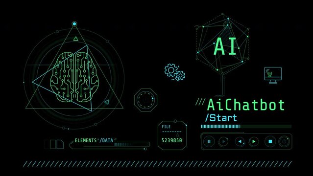 Animated infographics on the theme of cognitive computing and AI chatbot.