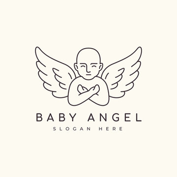 baby angel line draw vector logo graphic newborn fly