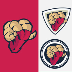 set of head rams logo with shield background. badges logo concept for sports team - obrazy, fototapety, plakaty