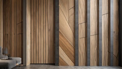 door in a house,  Wood panel texture with integrated acoustic panels, interior design solutions, contemporary home decor - obrazy, fototapety, plakaty