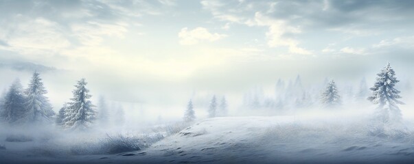 Soft fog winter snow theme landscape frame background Generative AI