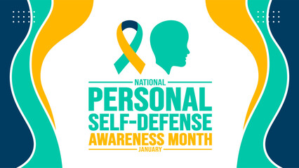 January is National Personal Self-Defense Awareness Month background template. Holiday concept. background, banner, placard, card, and poster design template with text inscription and standard color.  - obrazy, fototapety, plakaty