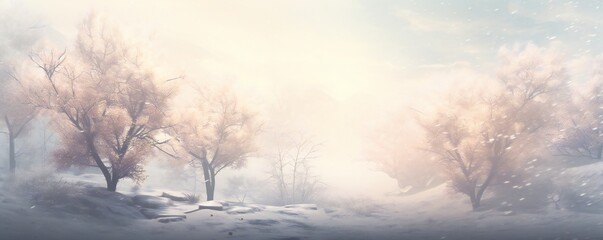 Obraz na płótnie Canvas Soft fog winter snow theme landscape frame background Generative AI