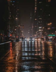 traffic at night rain street New York City  
