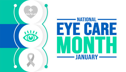 January is National Eye Care Month background template. Holiday concept. background, banner, placard, card, and poster design template with text inscription and standard color. vector illustration.
