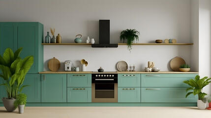 green kitchen interior design. minimalist style interior