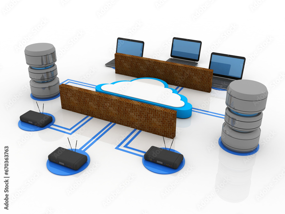 Poster 3d rendering technology computer modem network