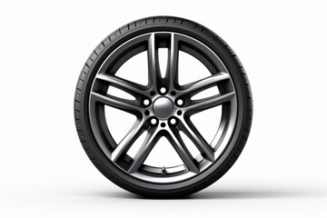 Obraz premium Wheel on white background with shadow on the ground.