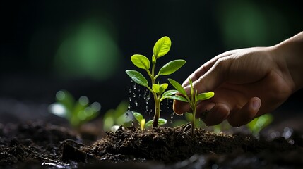 a hand and a seedling small green leaves It inception of a young plant emphasizing concepts of environmental conservation and the importance of sustainable ecology. Generative Ai