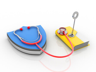 3d rendering folder protected key with stethoscope security concept