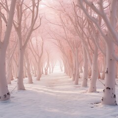 Minimal background photography made of trees in light pink and white pastel colors