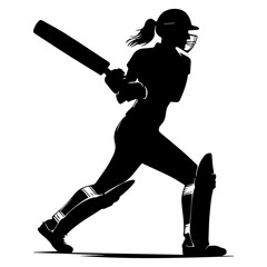 Female Cricket player pose vector silhouette