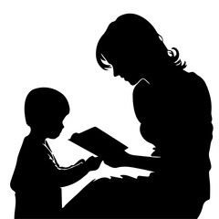 A mother reading book her child vector silhouette