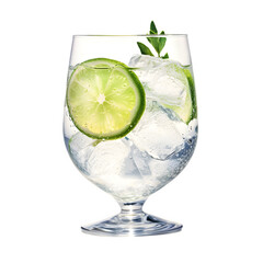 Gin tonic with sliced lime in glass isolated on transparent background Generative AI