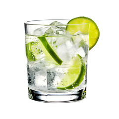 Gin tonic with sliced lime in glass isolated on transparent background Generative AI - obrazy, fototapety, plakaty