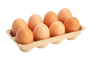 eggs in a tray on an isolated white background