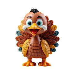 Cute 3D Turkey chicken thanksgiving on transparent background. cutout, PNG file. for template product presentation.