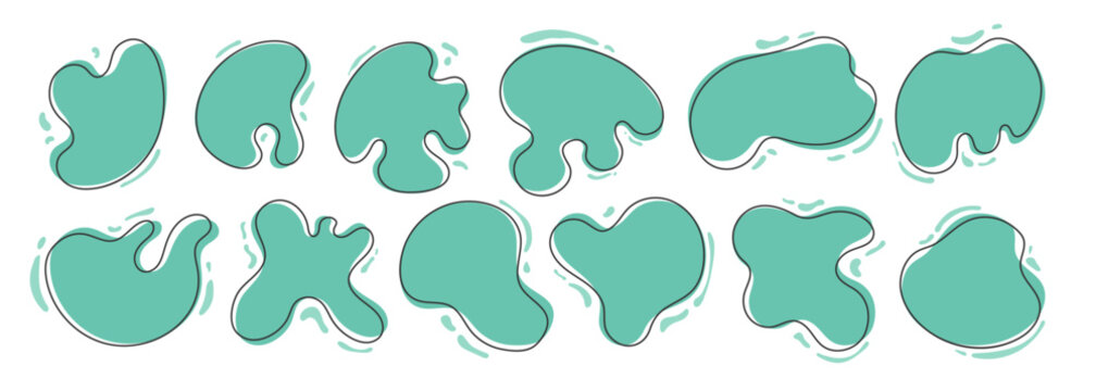 Amorphous blob vectors in sets. Asymmetrical hand drawn illustration elements
