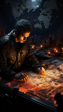 Wallpaper of a Strategy Game Commander Planning Tactical Moves on a Battlefield, Generative AI